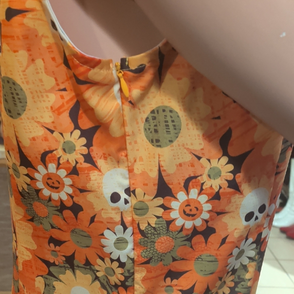 Vibrant Orange Floral Skull Mini Dress - Picture 4 of 4